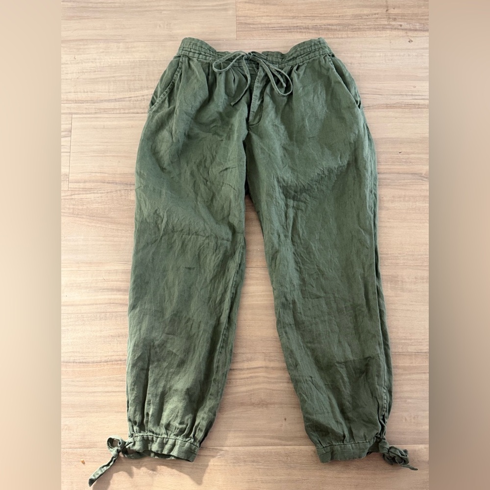 Frame Denim Olive Drawstring Linen tie Ankle Joggers pants -6
